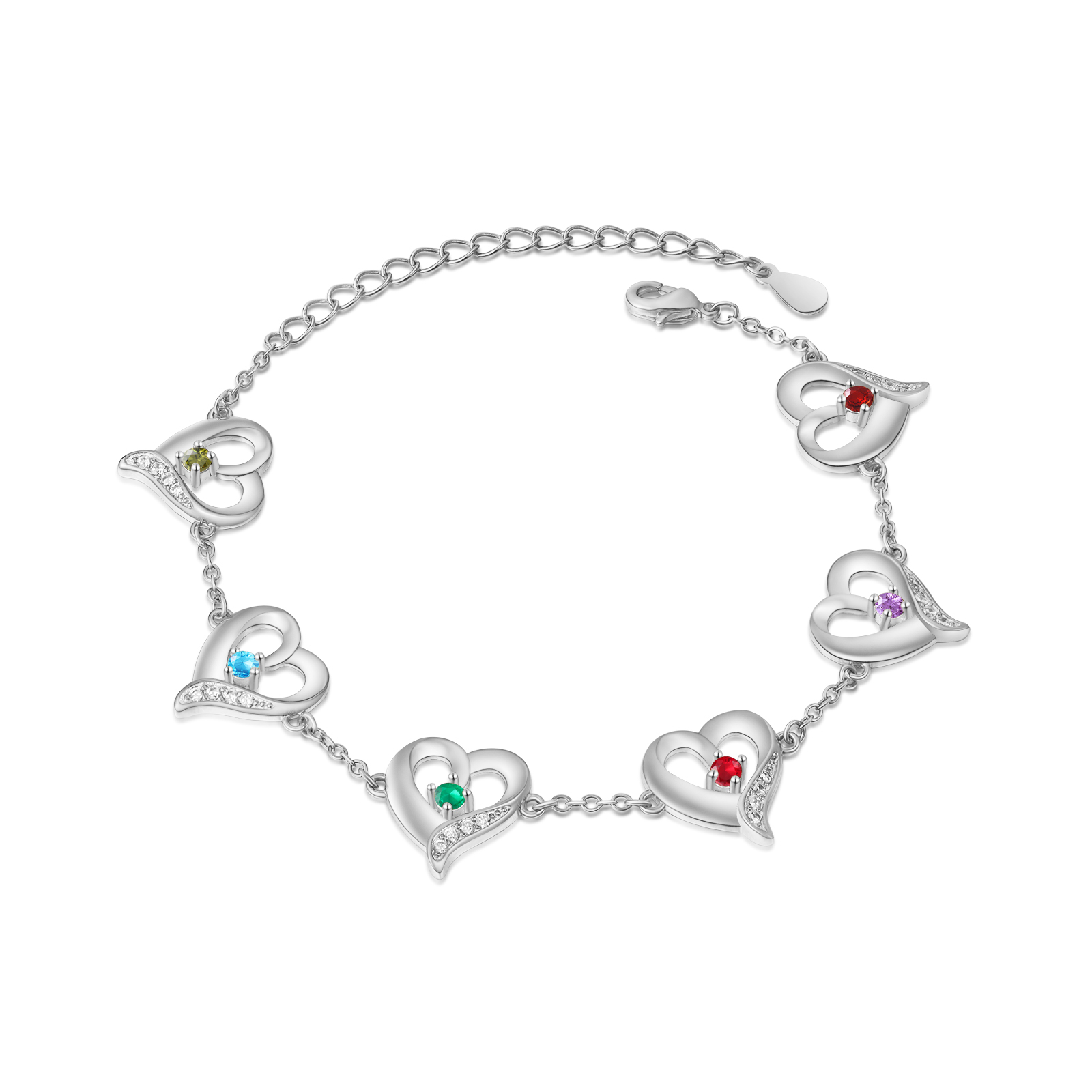 6 Names - Personalised Heart Bracelet Customised Names & Birthstones Bracelets Silver Valentine's Day Gift For Her-Jessemade AU