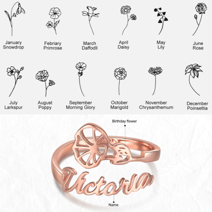 Personalised September Birth Flower Ring With Name Gifts For Her-Jessemade AU