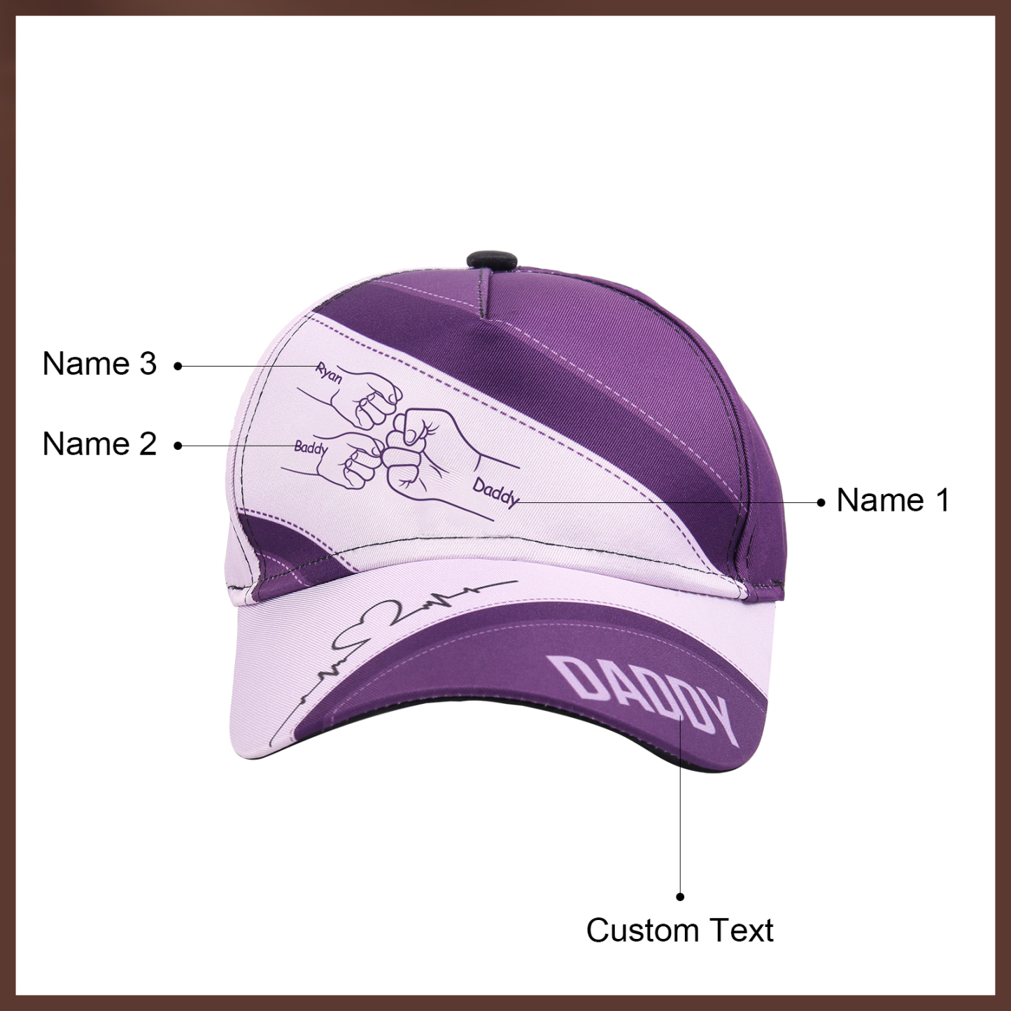 Personalised Fist Bump Classical Baseball Cap Custom 3 Names & 1 Text Snapback Adjustable Gift for Dad/Grandpa/Husband-Jessemade AU