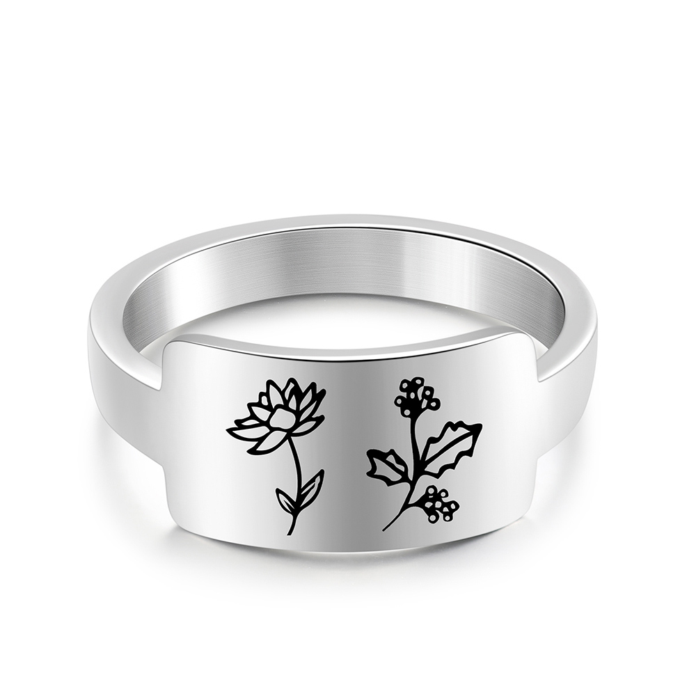 Personalised Birth Flower Ring Custom 2 Month Flowers Bar Ring Gift for Her-Jessemade AU