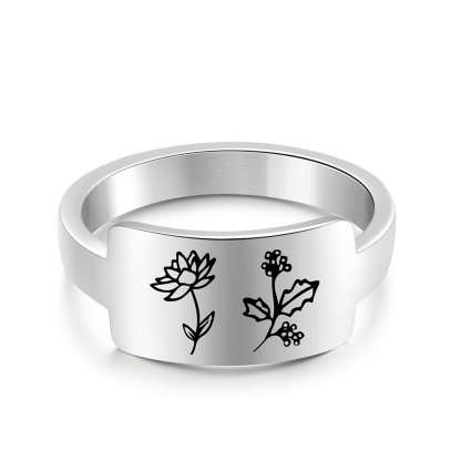 Personalised Birth Flower Ring Custom 2 Month Flowers Bar Ring Gift for Her-Jessemade AU