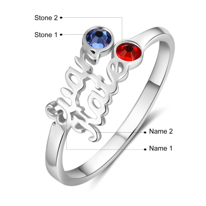 Personalised Birthstone Ring Custom 2 Names Ring Best Gift For Women-Jessemade AU