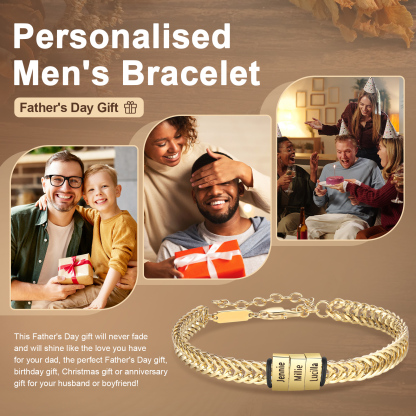 Personalised Men's Beaded Bracelet Custom 4 Names Adjustable Bracelets Stainless Steel Gifts for Him-Jessemade AU