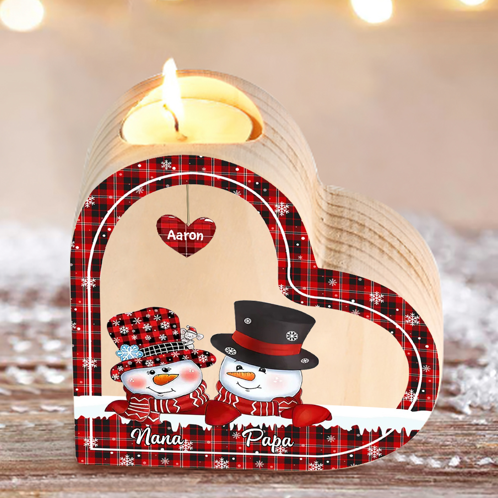 Heart-Shaped Christmas Candle Holder Engraved 3 Names Snowman Candlesticks Personalised Gift for Family-Jessemade AU