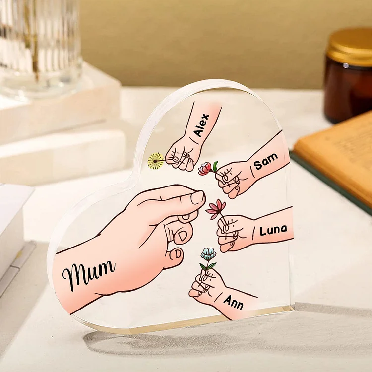5 Names - Personalised Acrylic Heart Keepsake Handing Flowers to Mother Ornaments Gifts for Grandma/Mother-Jessemade AU