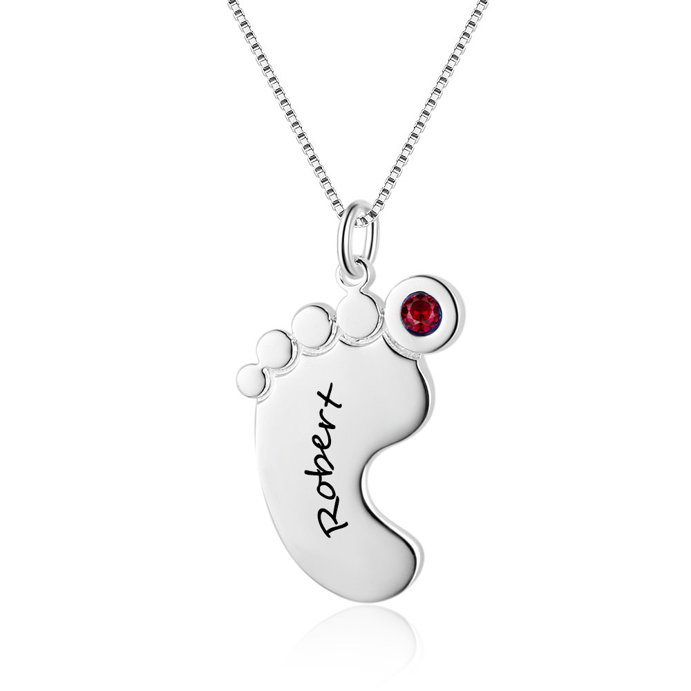 Mother’s Day Gifts Customised Baby Feet Pendant Necklace with Name and Birthstone for Mom-Jessemade AU