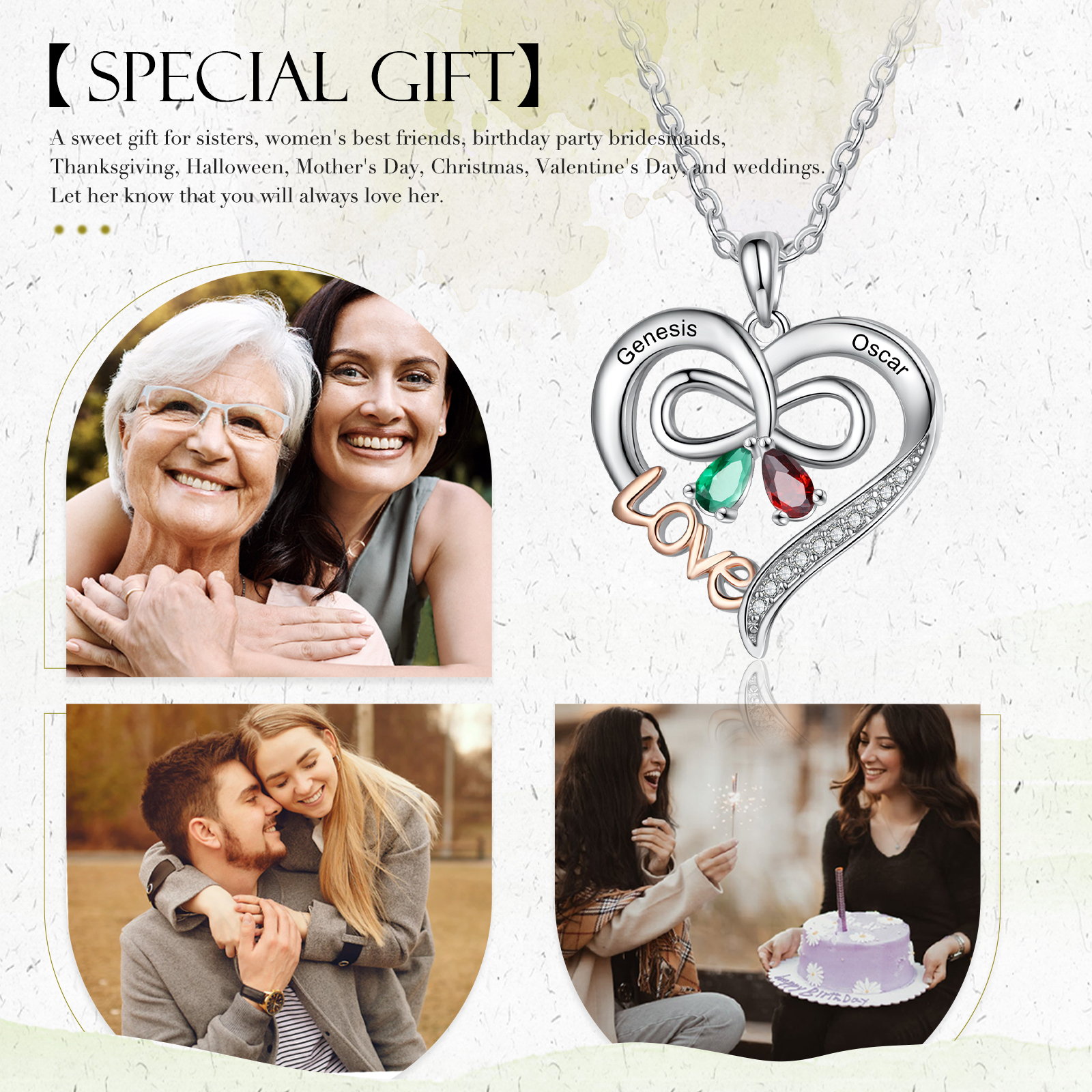 LOVE Heart Necklace with Birthstone Engraved Name Personalised Name Butterfly Necklace Gifts for Her-Jessemade AU