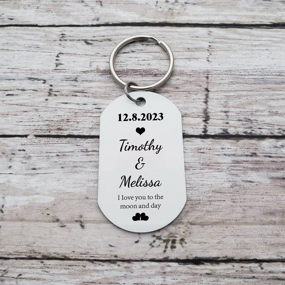 Couple Photo Keychain Customised 2 Names & Date Keyring Valentine's Day Gifts - I Love You To The Moon And Day-Jessemade AU