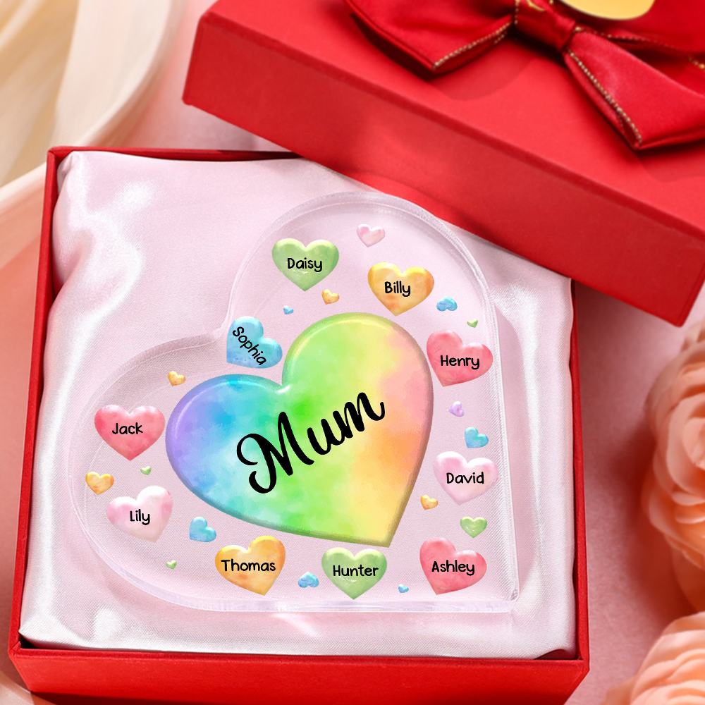 10 Names - Personalised Acrylic Heart Keepsake Custom Text Colourful Hearts Ornament Gift for Mother/Grandma-Jessemade AU