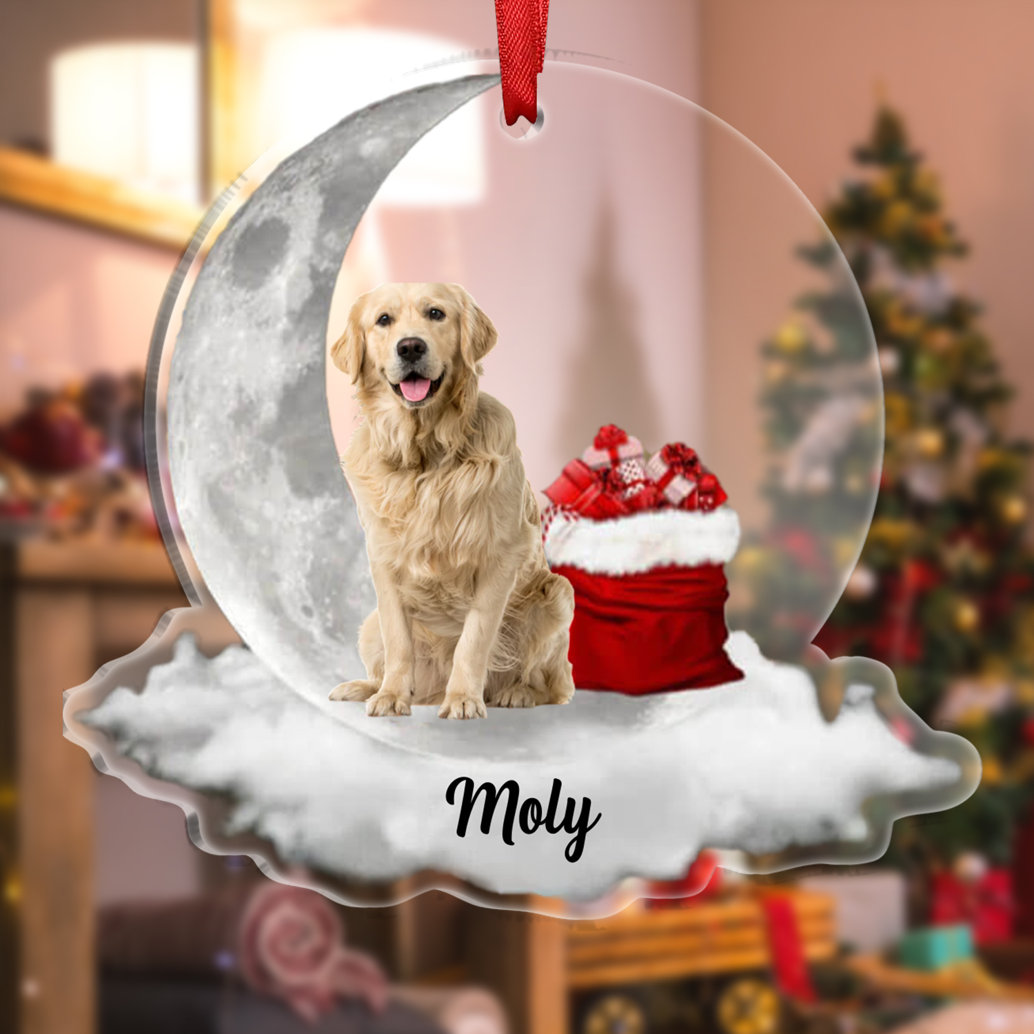 Personalised Pet Photo Christmas Ornament Customised Photo & Name Acrylic Moon Hanging Ornament-Jessemade AU