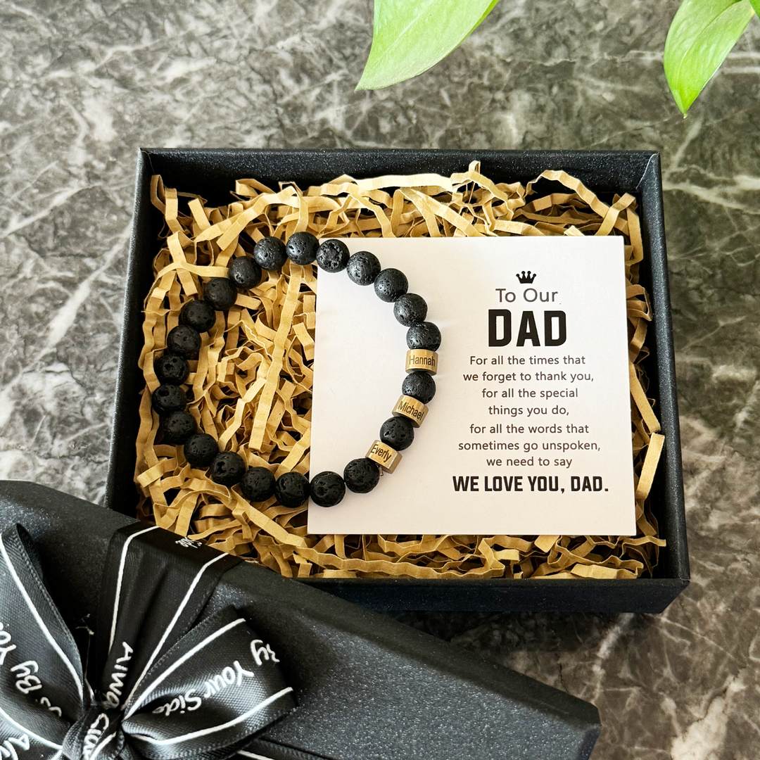 Serene Black Onyx Men Bracelet Personalised 3 Names Beaded Warp Bracelet Gift For Dad-Jessemade AU