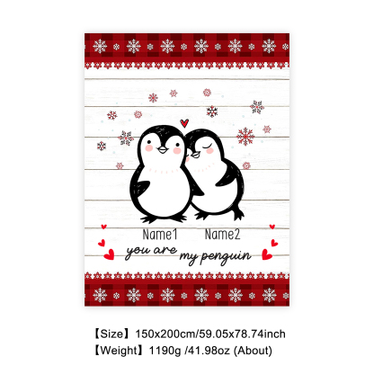 Personalised Couple Penguin Blanket Custom Name You Are My Penguin Blanket-Jessemade AU