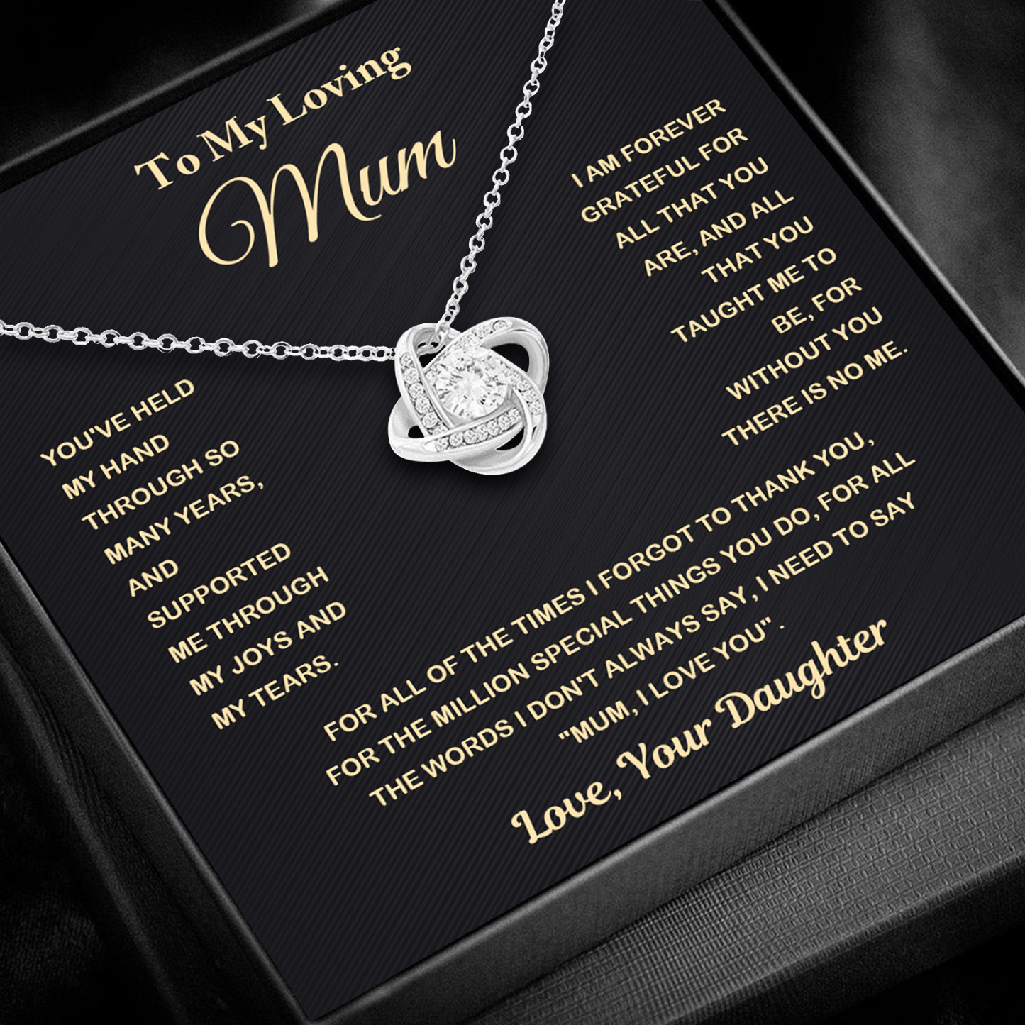 To My Loving Mum Necklace Love Knot Necklace Gift Set - You've Held My Hand Through So Many Years, And Supported Me Through My Joys And My Tears-Jessemade AU