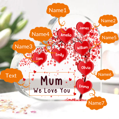 7 Names - Personalised Acrylic Heart Keepsake Custom Text Red Tree Ornaments Gifts for Grandma/Mother-Jessemade AU