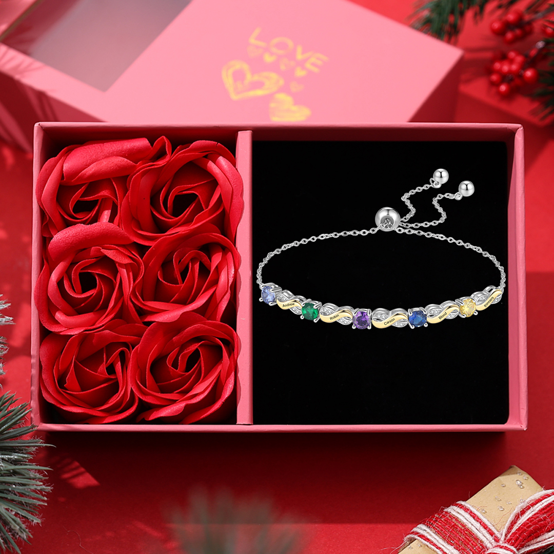 Mother & Family Bracelet with Birthstones Engrave 5 Names Infinity Bracelet Gifts for Her-Jessemade AU