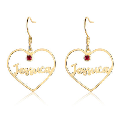 Personalised Big Heart Earring with Birthstones Customised 1 Name Gifts for Her-Jessemade AU