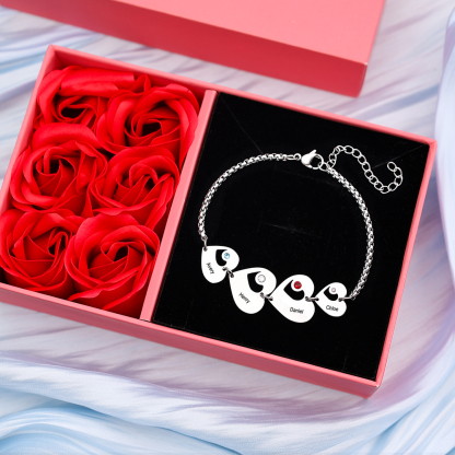 4 Names - Personalised Heart Bracelet Custom Names & Birthstones Family Bracelet Gifts for Her-Jessemade AU