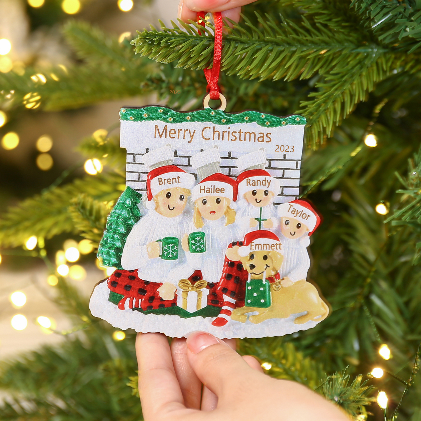 5 Names - Personalised Christmas Ornaments Customised Text & Date Xmas Wooden Decor Gifts for Family Friends-Jessemade AU