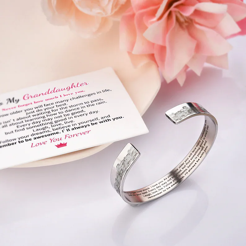 To My Granddaughter Cuff Bracelet "I Will Always Be With You"-Jessemade AU