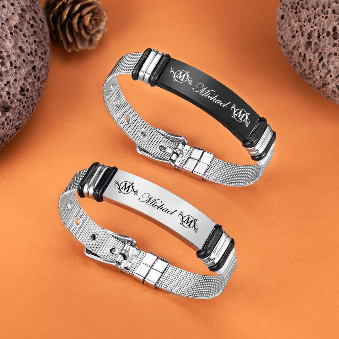 Personalised Men's Name Bracelet Custom Name Letter Watchband Initial ID Bar Bangle Gifts For him-Jessemade AU