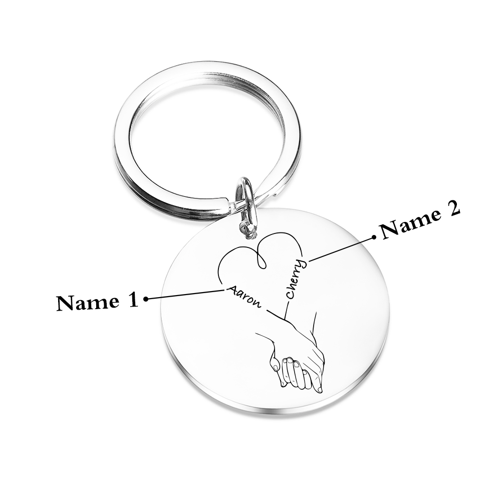 Custom Circle Keychain With 2 Names Keyring Hand-in-hand Metal Keychain Personalised Gift For Couples/Friends-Jessemade AU