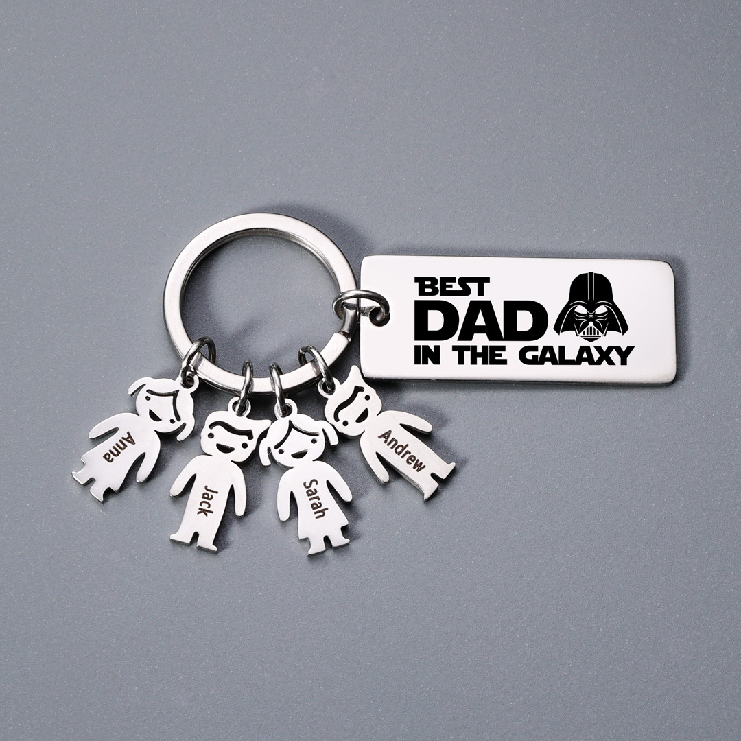 Personalised Best Dad in The Galaxy Keychain with 4 Kid Charms Father's Day Gift-Jessemade AU