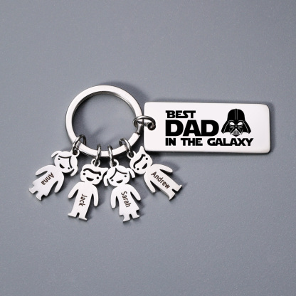 Personalised Best Dad in The Galaxy Keychain with 4 Kid Charms Father's Day Gift-Jessemade AU