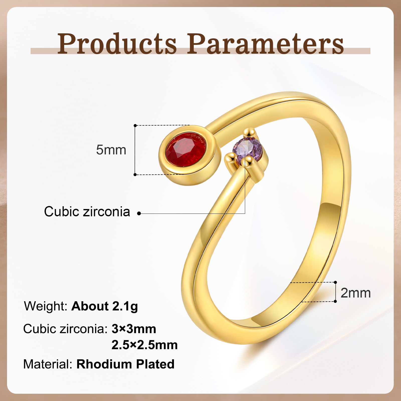 Personalised Women's Ring Custom 2 Birthstones Open Ring Birthday Gift for Ladies Girls-Jessemade AU