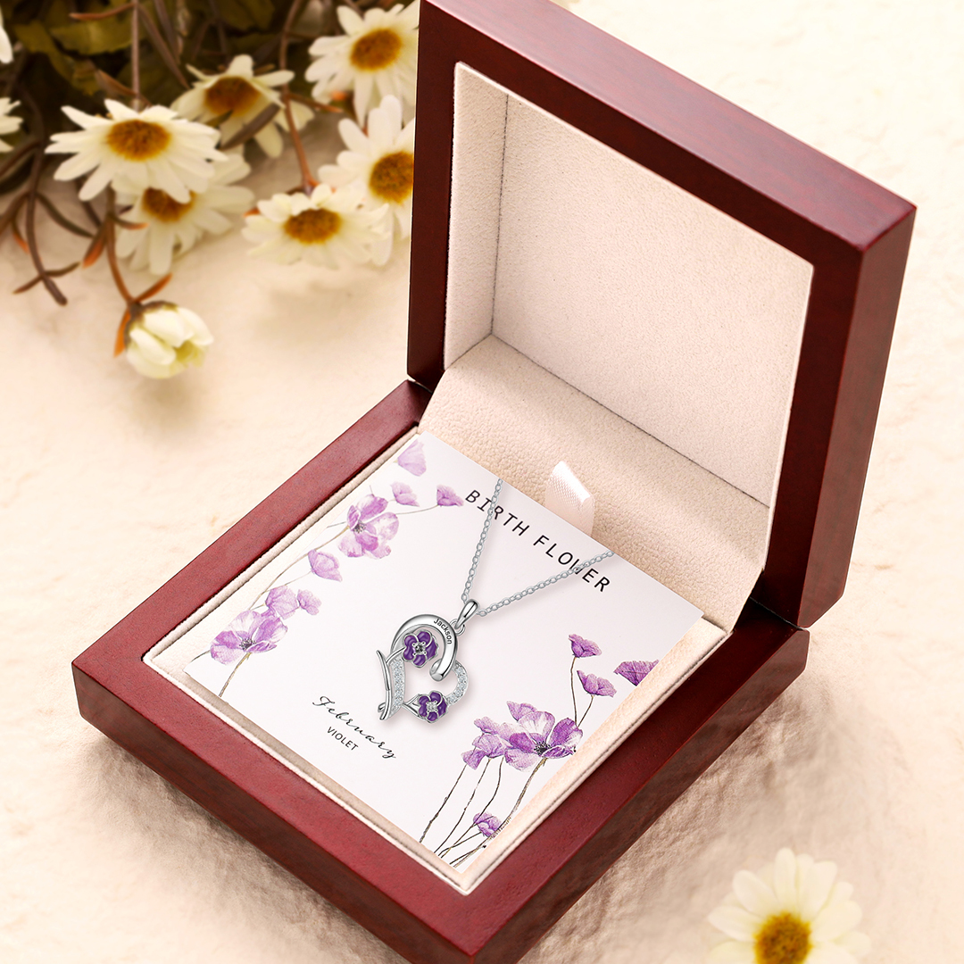 Personalised February Birthflower Necklace With Birthstones Custom 1 Name Necklace For Her-Jessemade AU