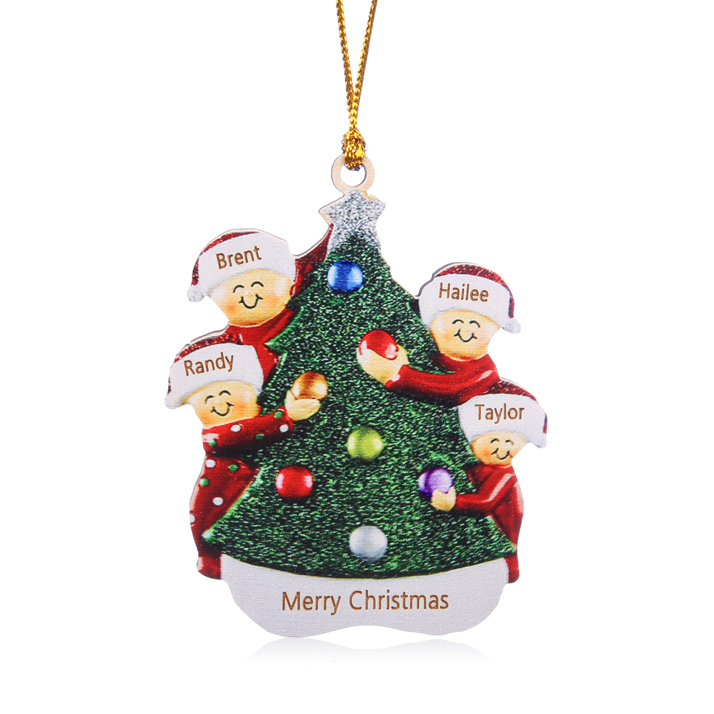 4 Names - Personalised Wooden Christmas Ornaments Custom Text & Name Xmas Pendant Gifts for Family-Jessemade AU