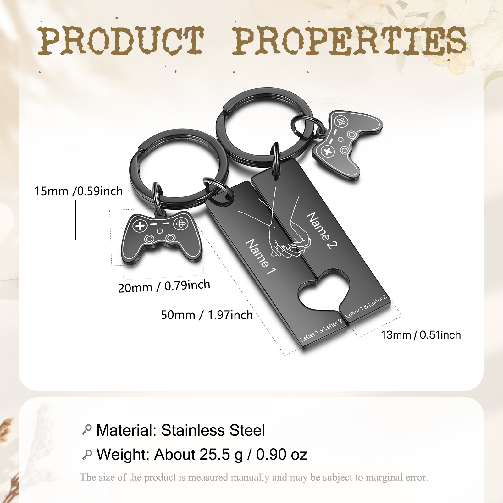 Personalised Couple Keychain Hand in Hand Custom 2 Names & 2 Letters Keyring Game Console Valentine's Day Gift for Him/Her-Jessemade AU