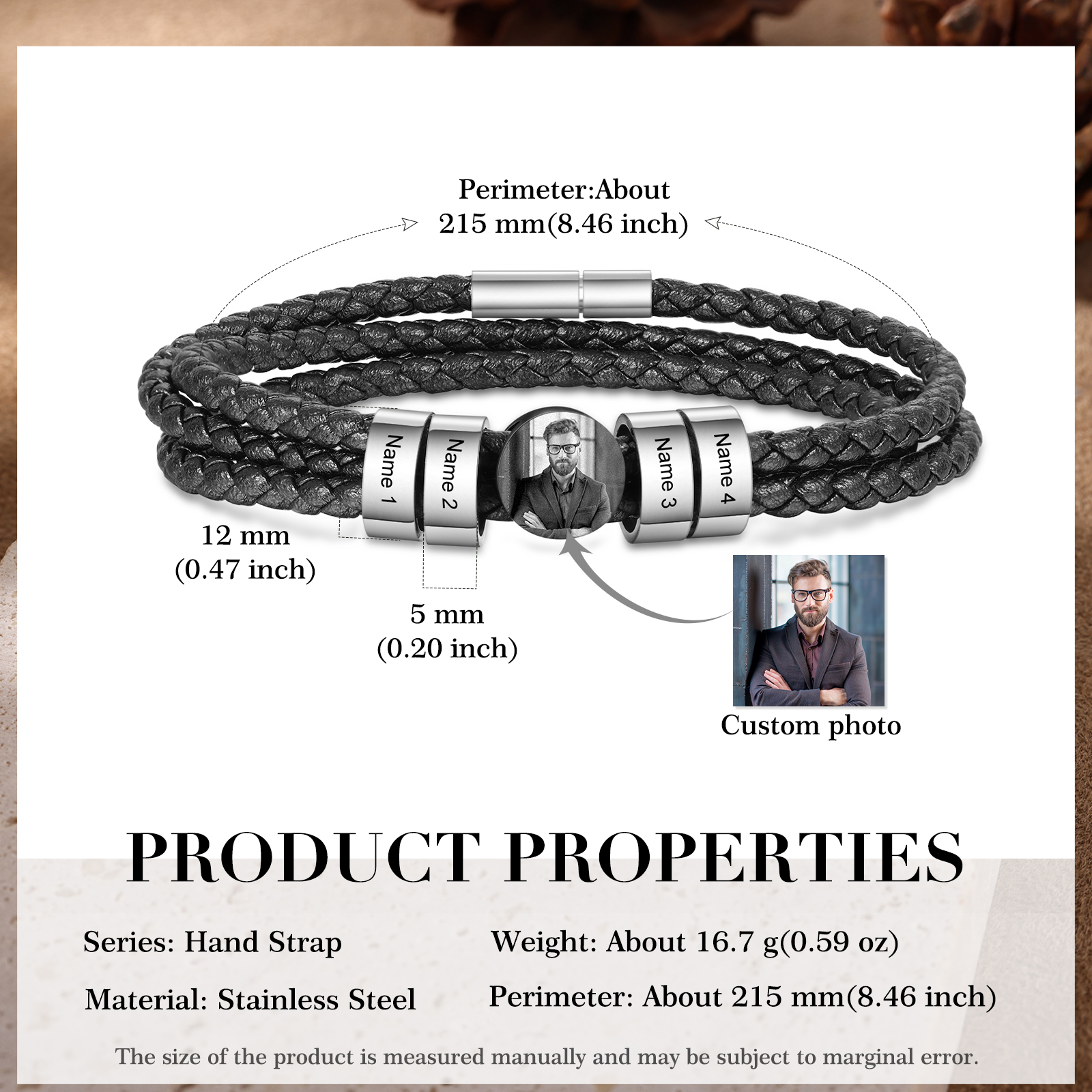 Personalised Photo Bracelet with 4 Names Leather Bracelet Beaded Wrap Bracelet-Jessemade AU