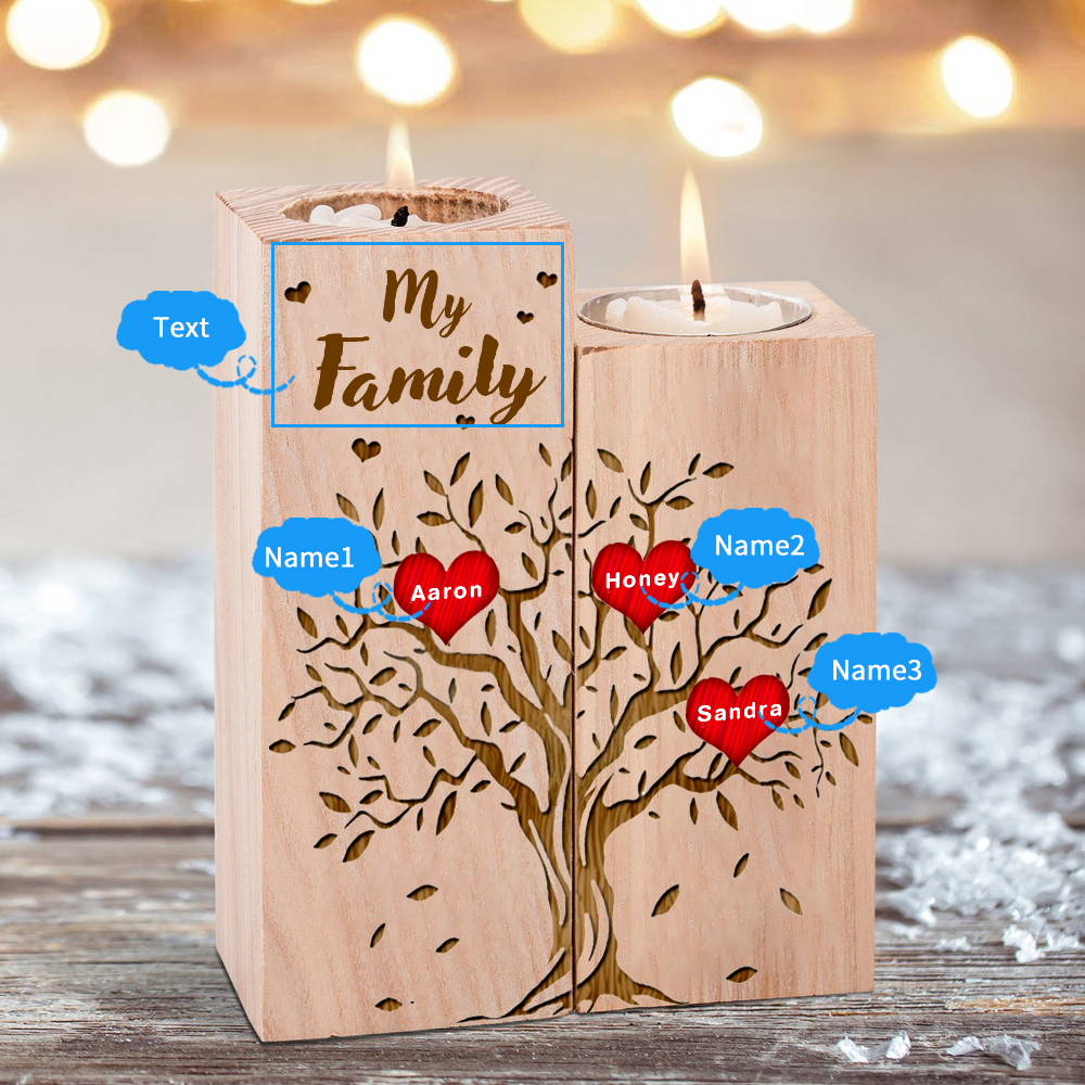 Family Tree Candle Holder Customised 1-10 Names & Text Wooden Candlesticks Personalised Gifts for Family-Jessemade AU
