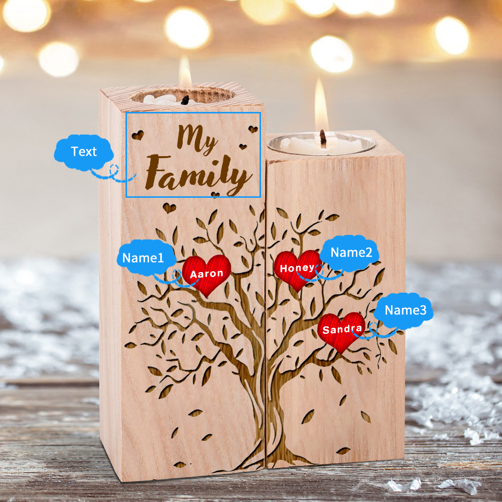 Family Tree Candle Holder Customised 1-10 Names & Text Wooden Candlesticks Personalised Gifts for Family-Jessemade AU