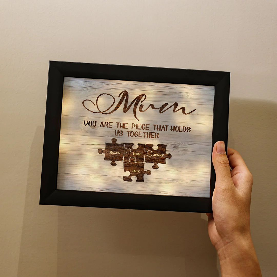 Personalised Mum Puzzle Picture Frame With Light Custom 4 Names Decor Gifts For Mother - You are the piece that holds us together-Jessemade AU