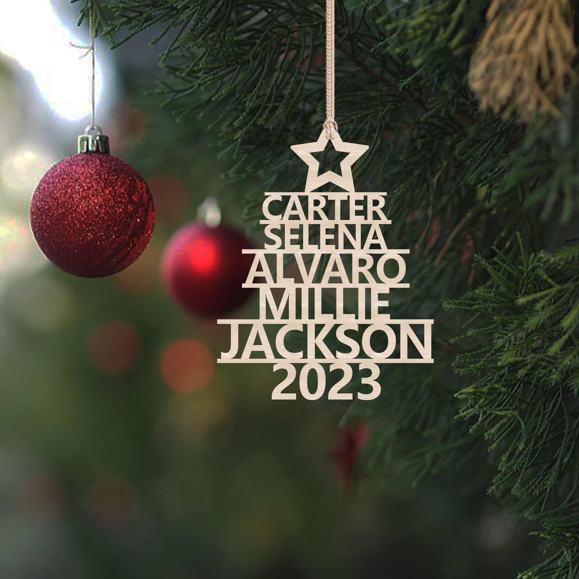 5 Names - Personalised Christmas Tree Ornaments Customised Name Xmas Wooden Decor Gifts for Family Friends-Jessemade AU
