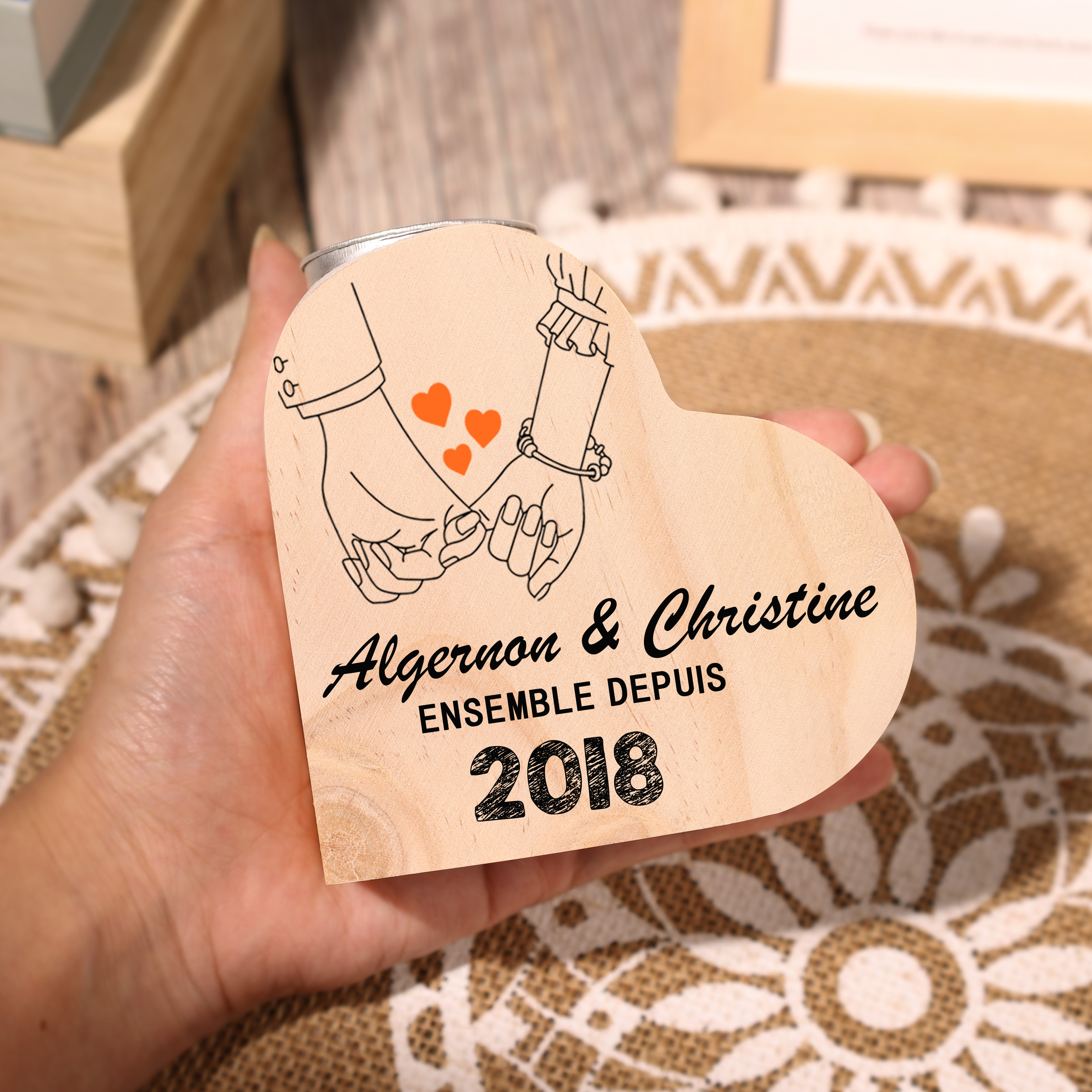 Couple Wooden Heart Candle Holder Pinky Heart Promise Candlesticks-Jessemade AU