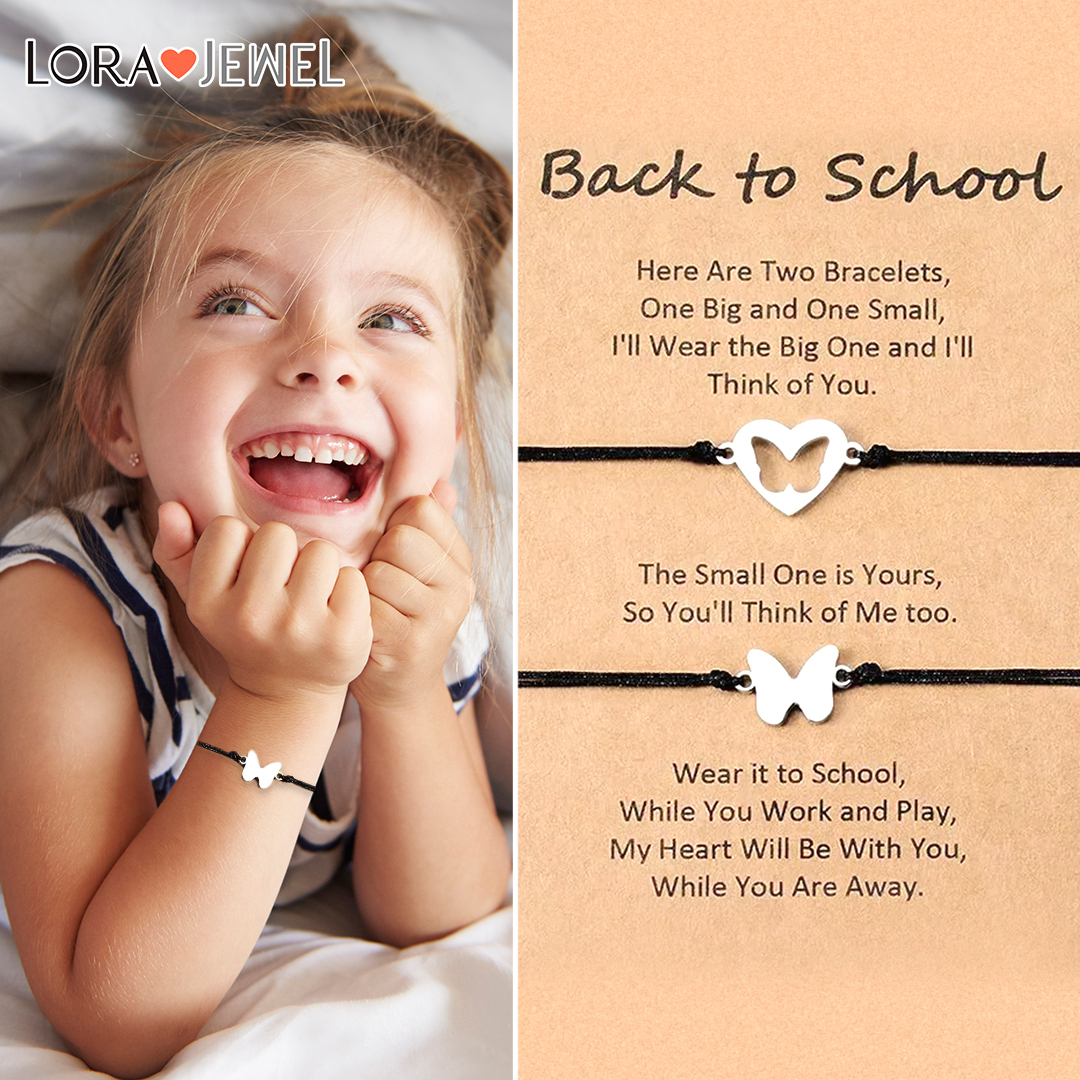 2 Pcs Back To School Butterfly Bracelet Set, Adjustable Bracelets Gift With Gift Card Set For Kids-Jessemade AU