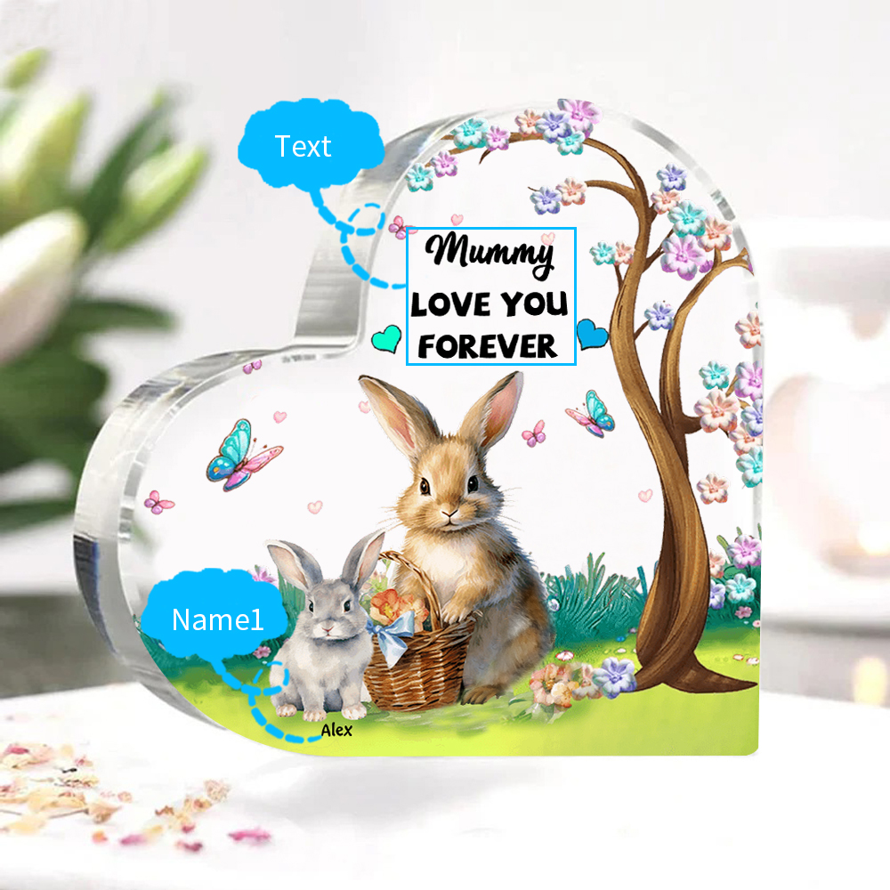 1 Name - Personalised Acrylic Heart Keepsake Custom Text Bunny Family Ornament Gifts for Mother/Grandma-Jessemade AU