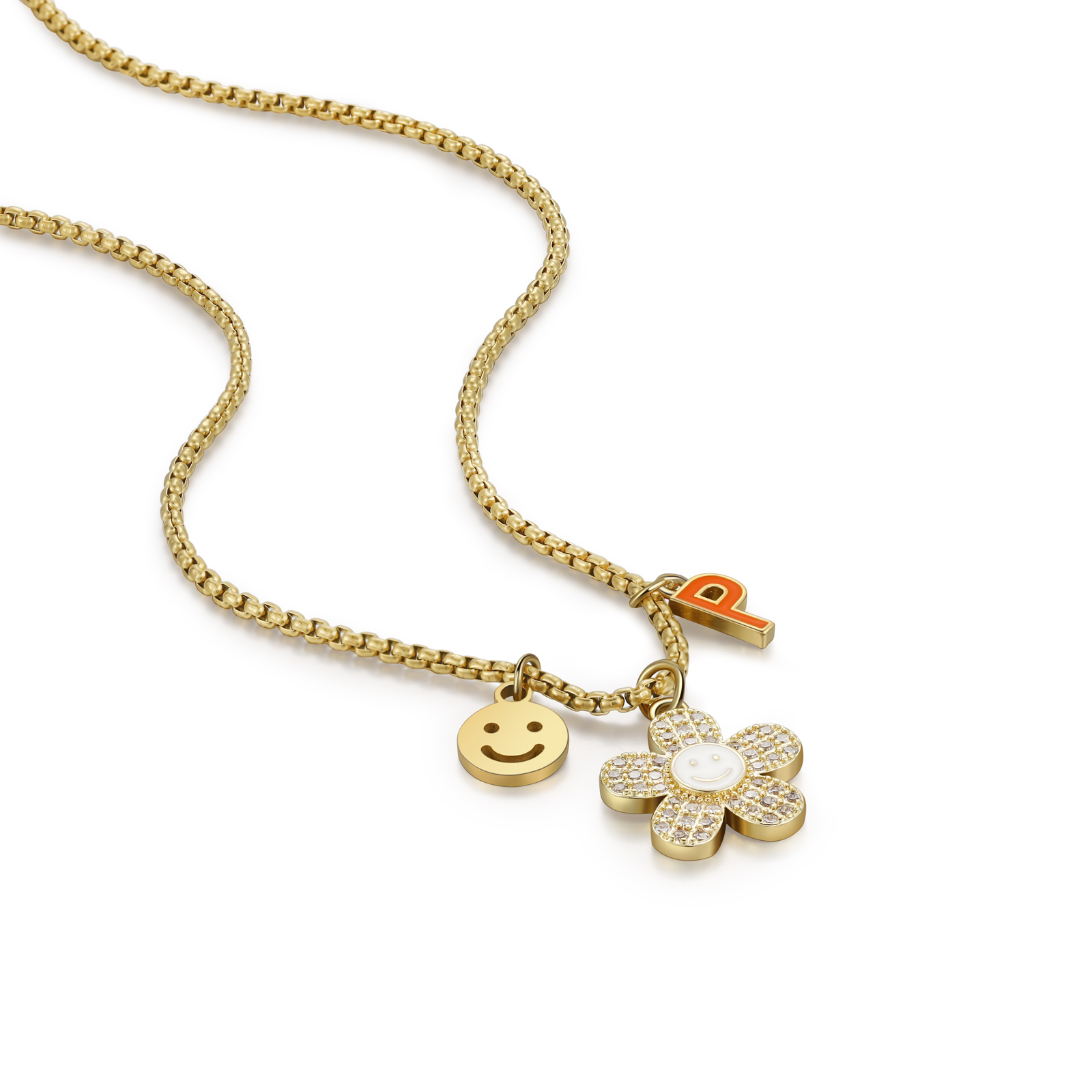 Back To School Personalised Smile and Flower Necklace Custom Birthstone and Initial Necklace-Jessemade AU