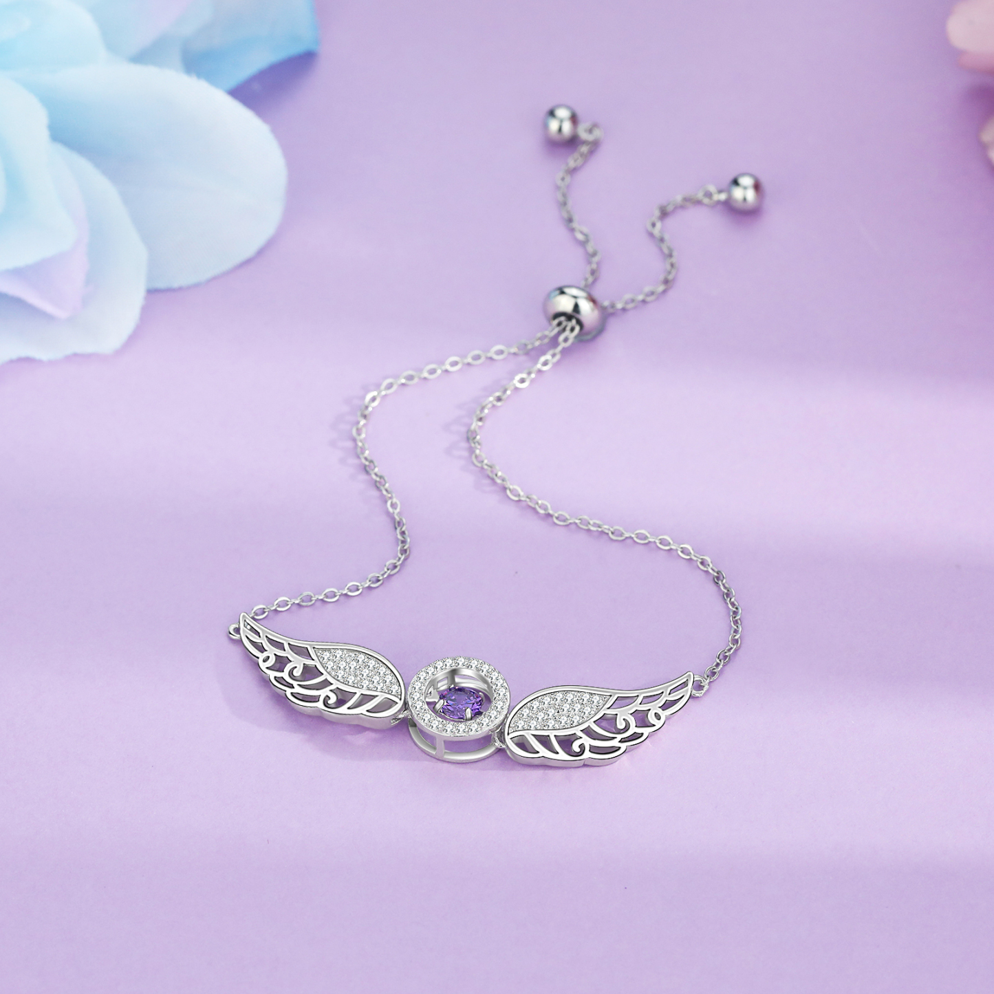 Personalised Angel Wings Bracelet with Birthstone Women's Bracelet-Jessemade AU