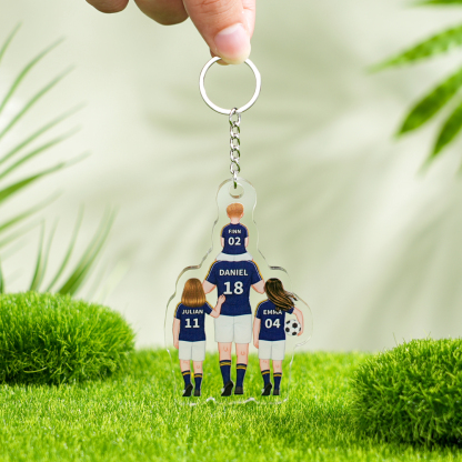 Personalised 2–4 Names Football Family Keychain Custom Soccer Keychain Gift for Dad Grandpa