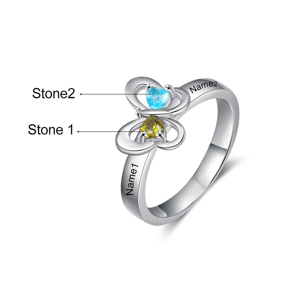 Personalised Mothers Ring with 2 Birthstones Engraved 2 Names Ring Gifts for Her-Jessemade AU