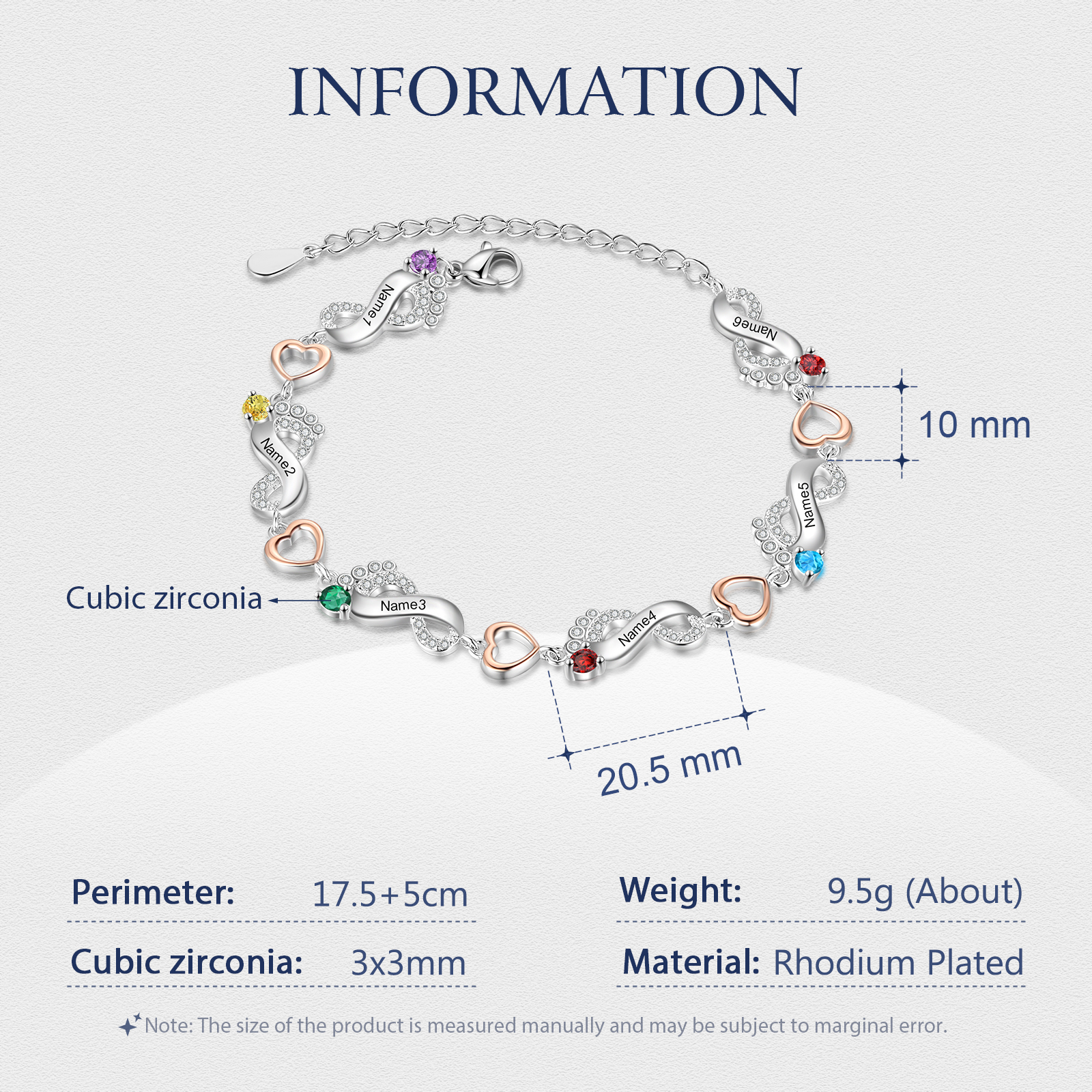 Personalised Baby Feet Bracelet Custom 6 Birthstones Heart Bracelet Gifts For Women-Jessemade AU