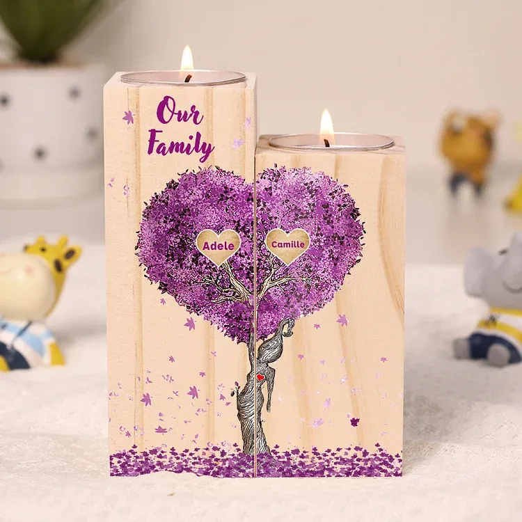 Personalised Family Tree Candle Holder Custom 4 Names Wooden Candlesticks-Jessemade AU