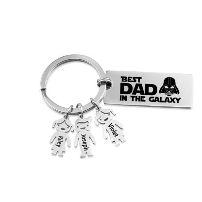 Personalised Best Dad in The Galaxy Keychain with 3 Kid Charms Father's Day Gift-Jessemade AU