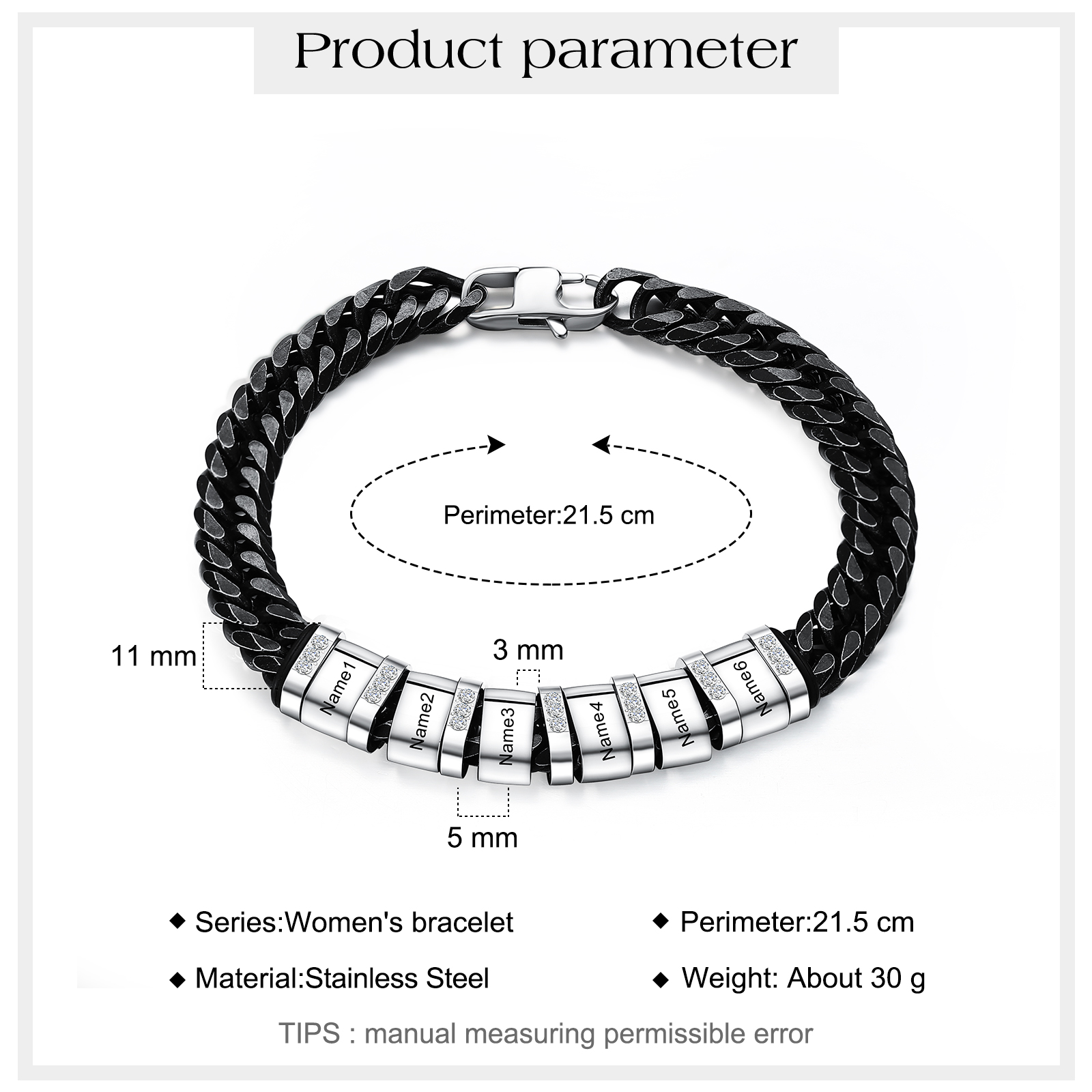 Personalised Black Stainless Steel Bracelet Custom 6 Names Men's Women's Bracelets For Couple