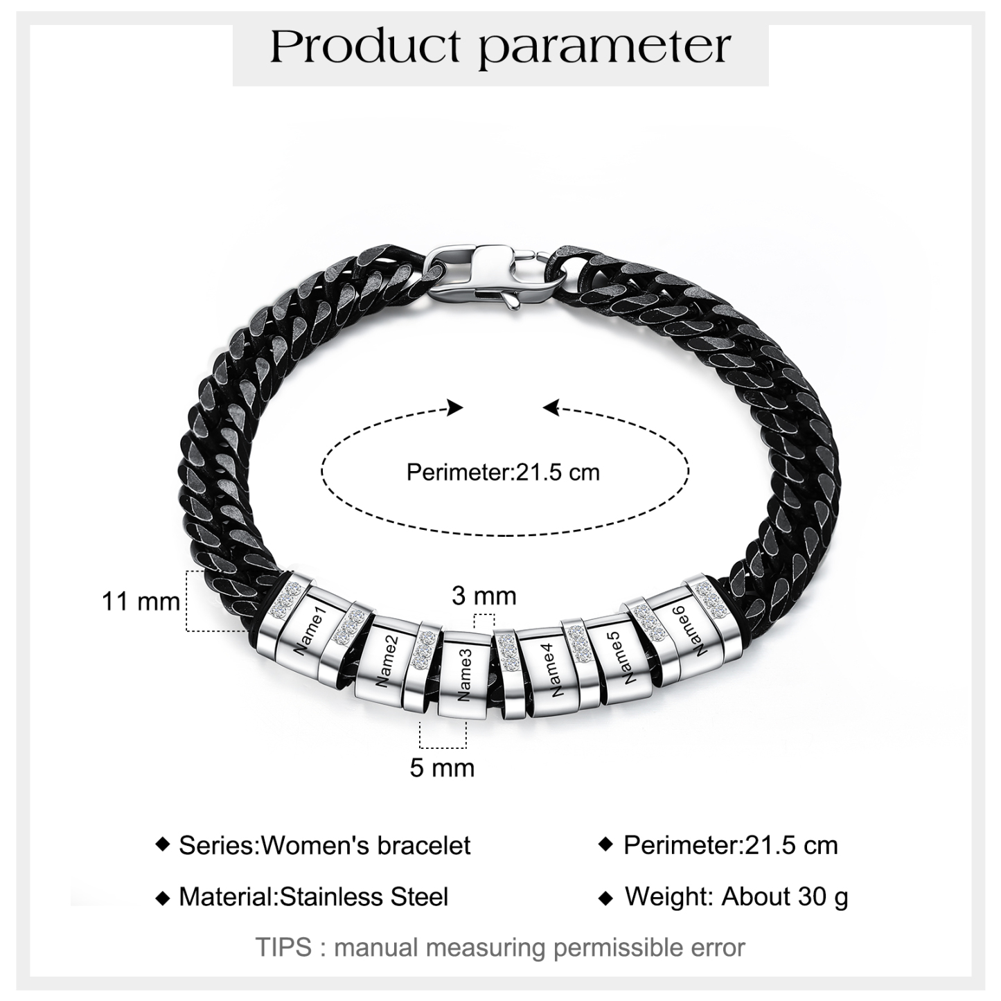 Personalised Black Stainless Steel Bracelet Custom 6 Names Men's Women's Bracelets For Couple-Jessemade AU