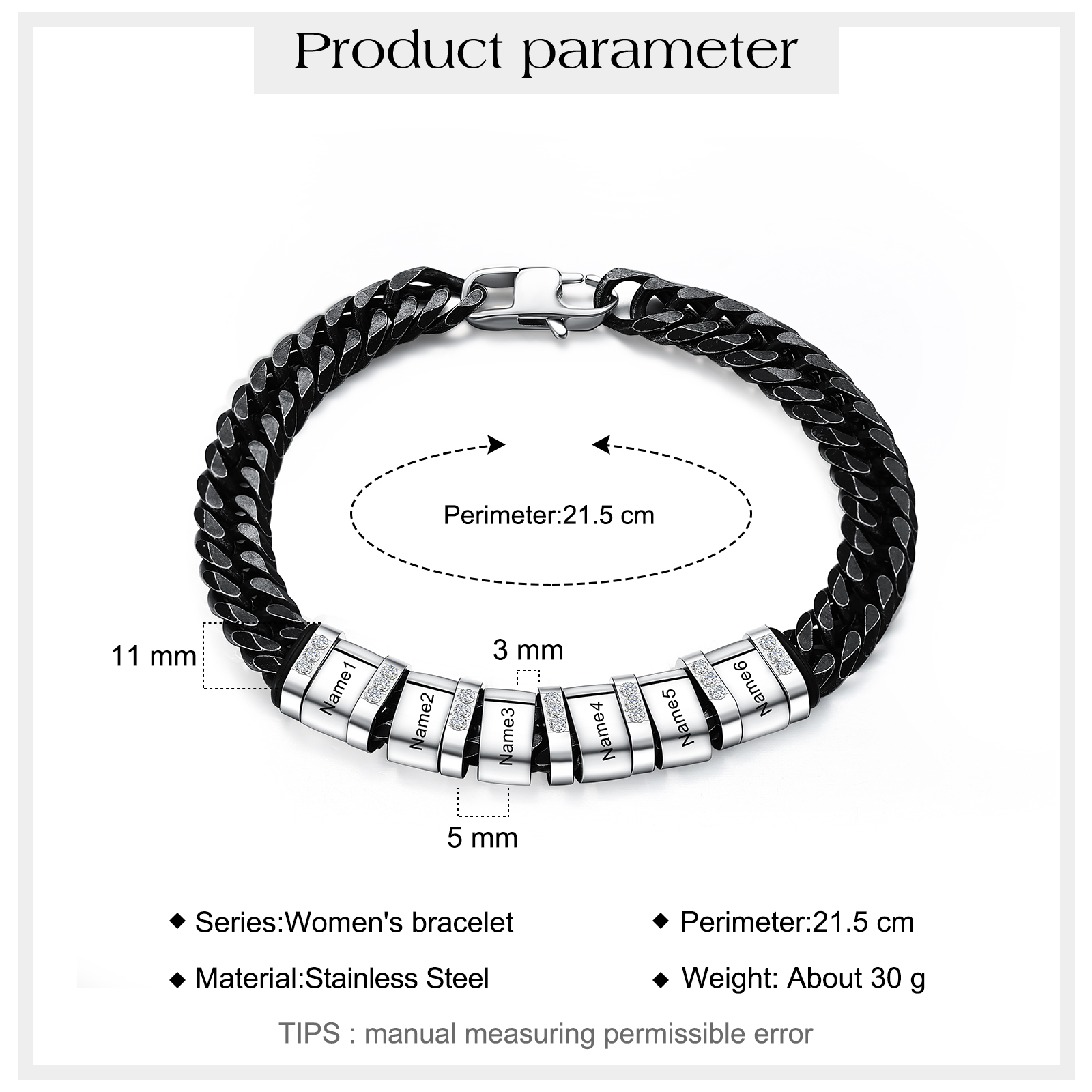 Personalised Black Stainless Steel Bracelet Custom 6 Names Men's Women's Bracelets For Couple-Jessemade AU