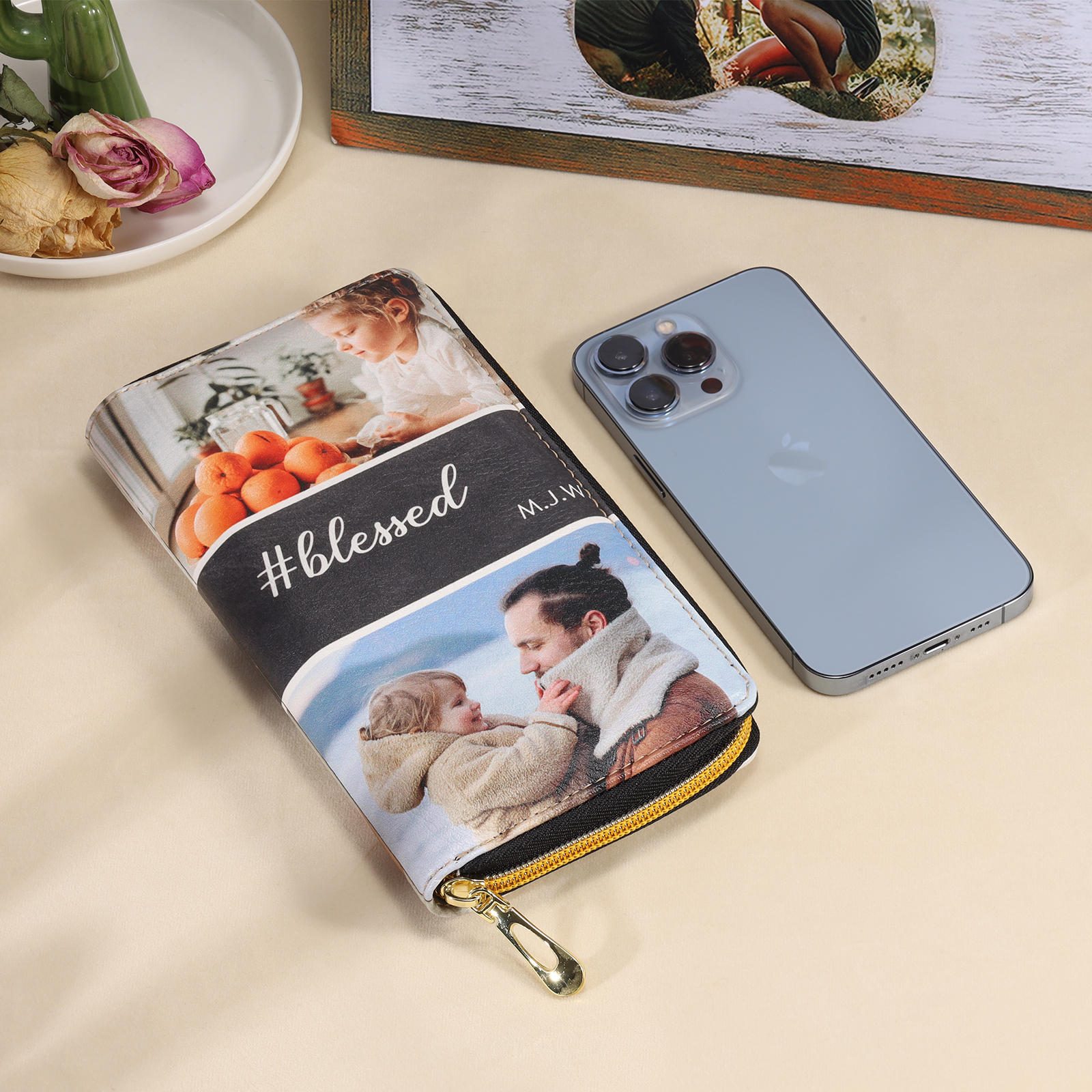 Long Purse Personalised Leather Wallet Engraved 4 Photos Zip Wallet 2023 Gifts For Women Men-Jessemade AU